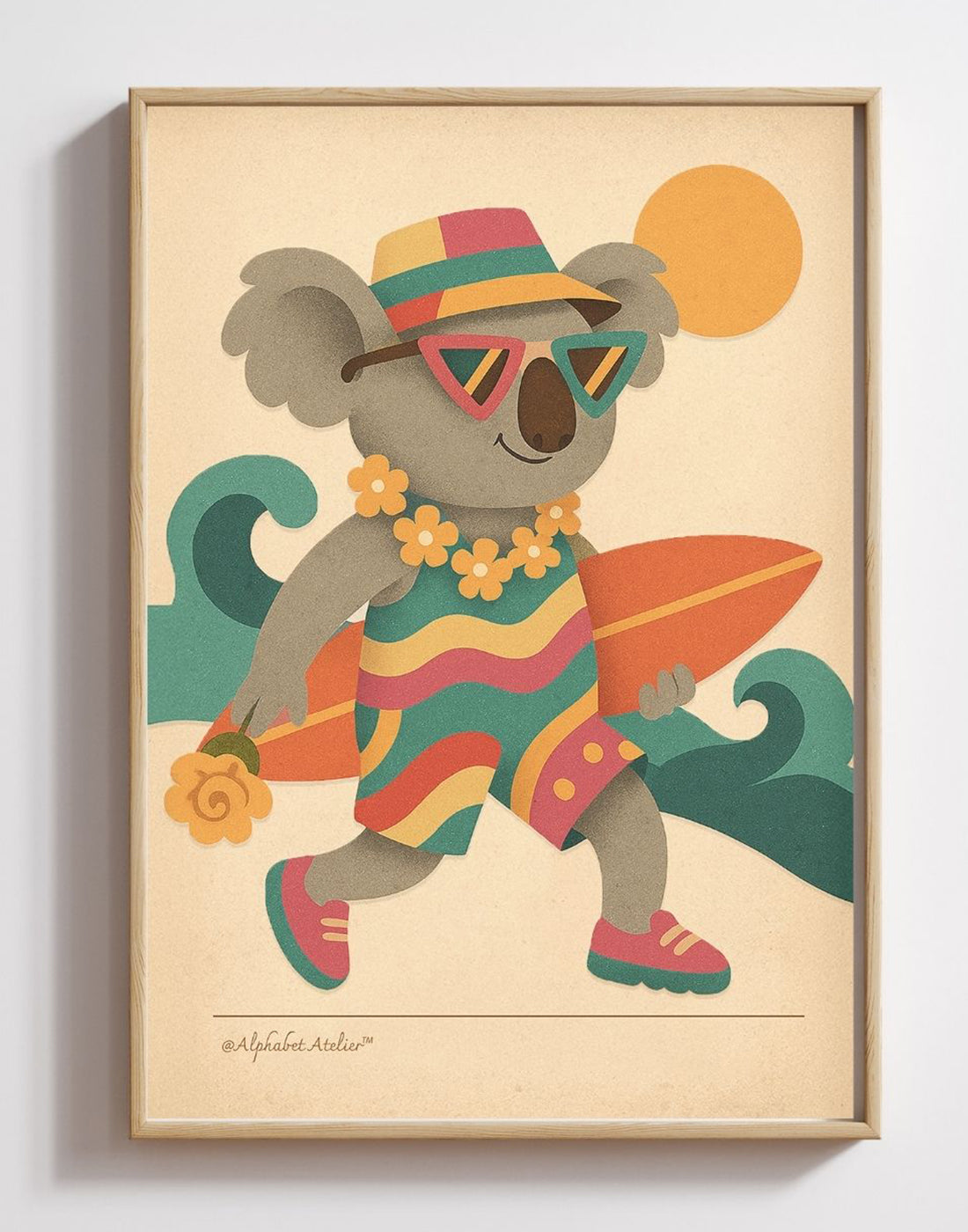Keen Koala Goes Surfing | Whimsical Animal Art Print