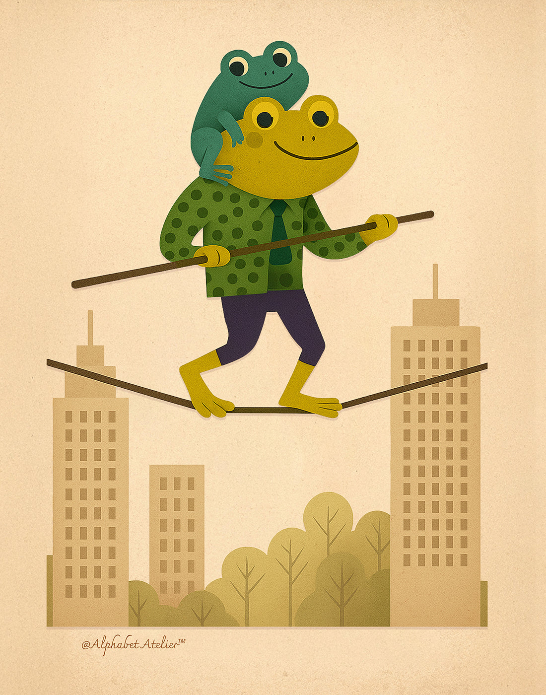 Frogs on a Tightrope | Whimsical Animal Art Print