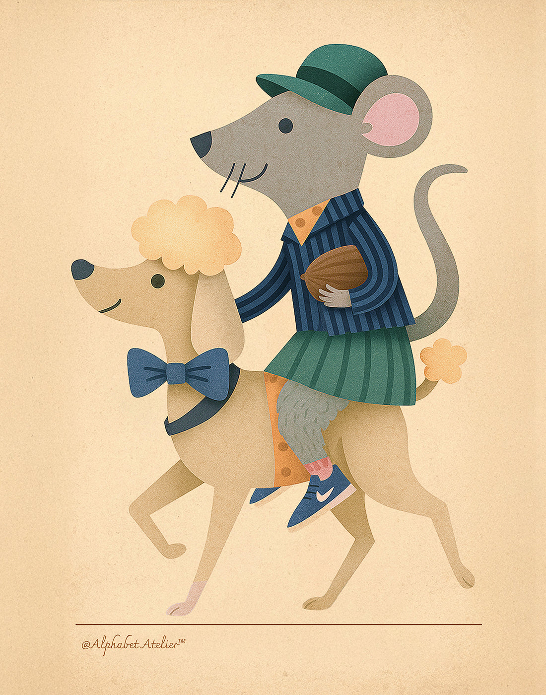 Merry Mouse & Magnificent Poodle | Whimsical Animal Art Print